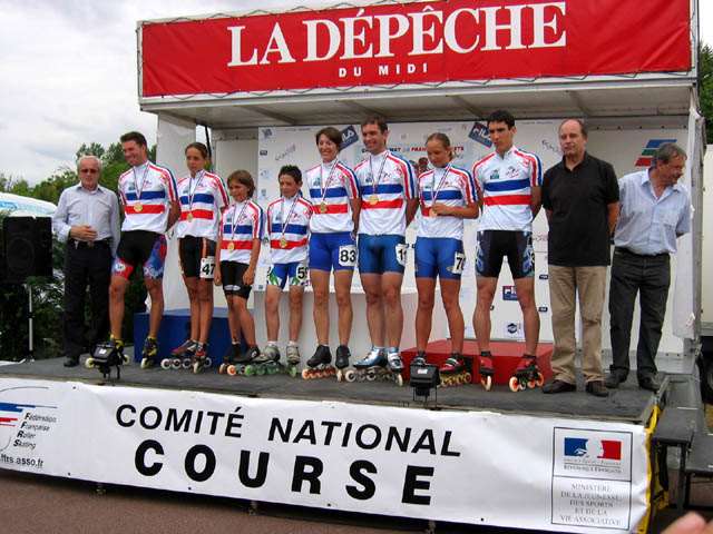Podium du championnat de France roller piste 2004 à Valence d'Agen