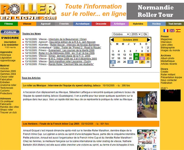 Le nouveau calendrier de rollerenligne.com le 13 octobre 2005
