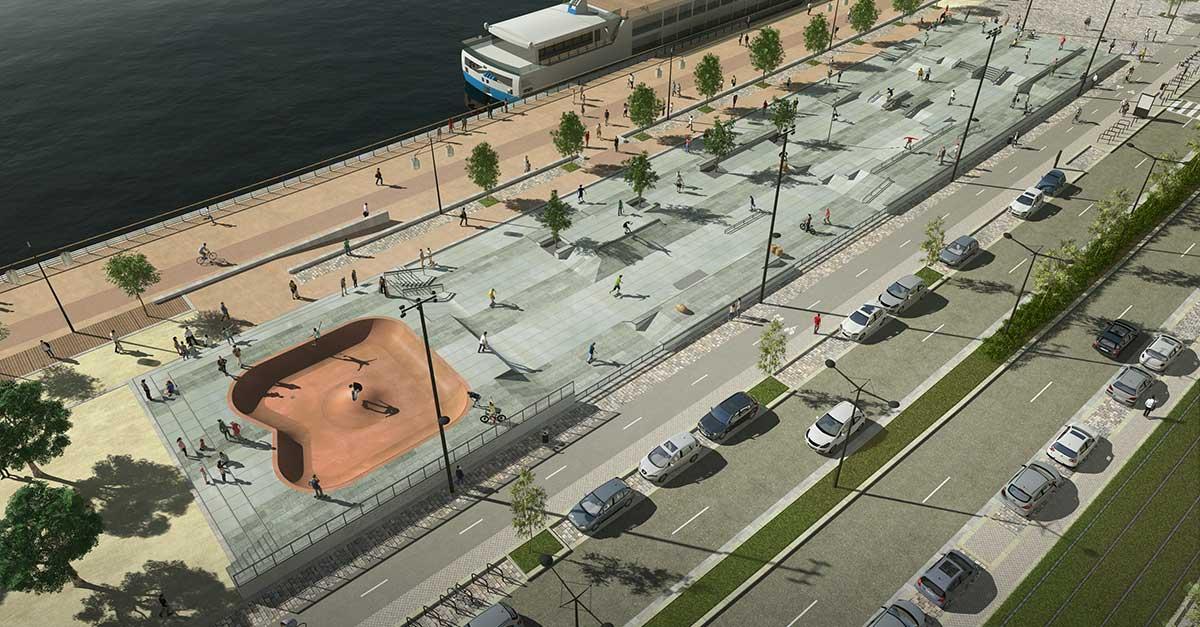 Projet de skatepark des quais à Bordeaux - visuel : Constructo