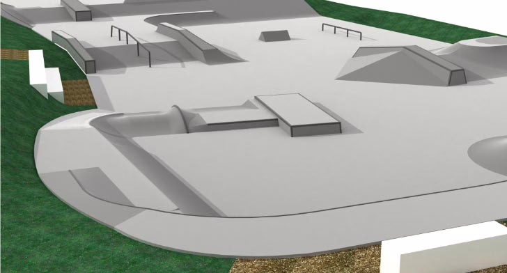 Vue aérienne 3D du skatepark