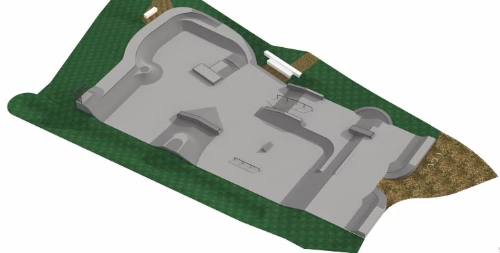 Vue aérienne 3D du skatepark