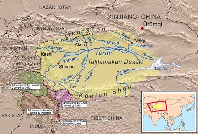 Traversée du désert Taklamakan en roller en 2006
