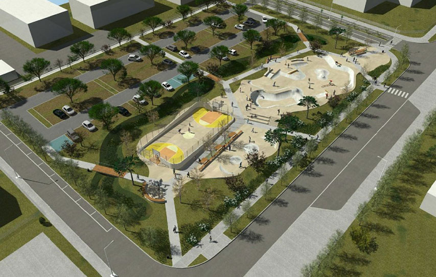 Vue 3D du skatepark de Courseulles-sur-Mer (source : Constructo)