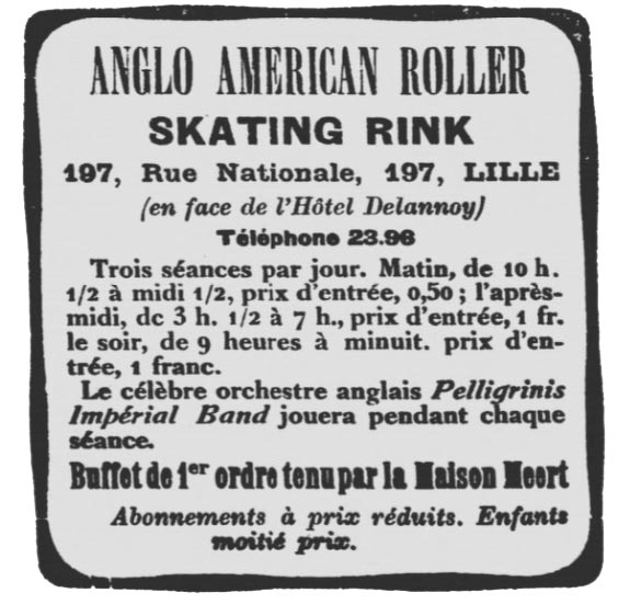 Publicité pour l'Anglo American Skating RInk de Lille en 1910
