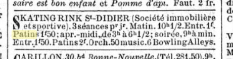 Tarifs du Skating Rink de Saint-Didier - extrait du Figaro du 16 octobre 1911