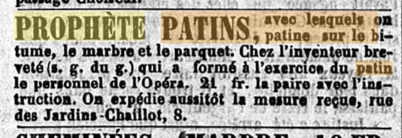 Coupure de presse du Constitutionnel avec la publicité pour les patins Prophète