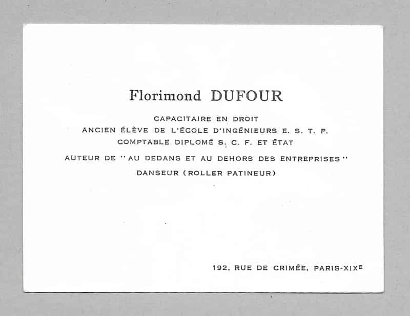 Carte de visite de Florimond Dufour