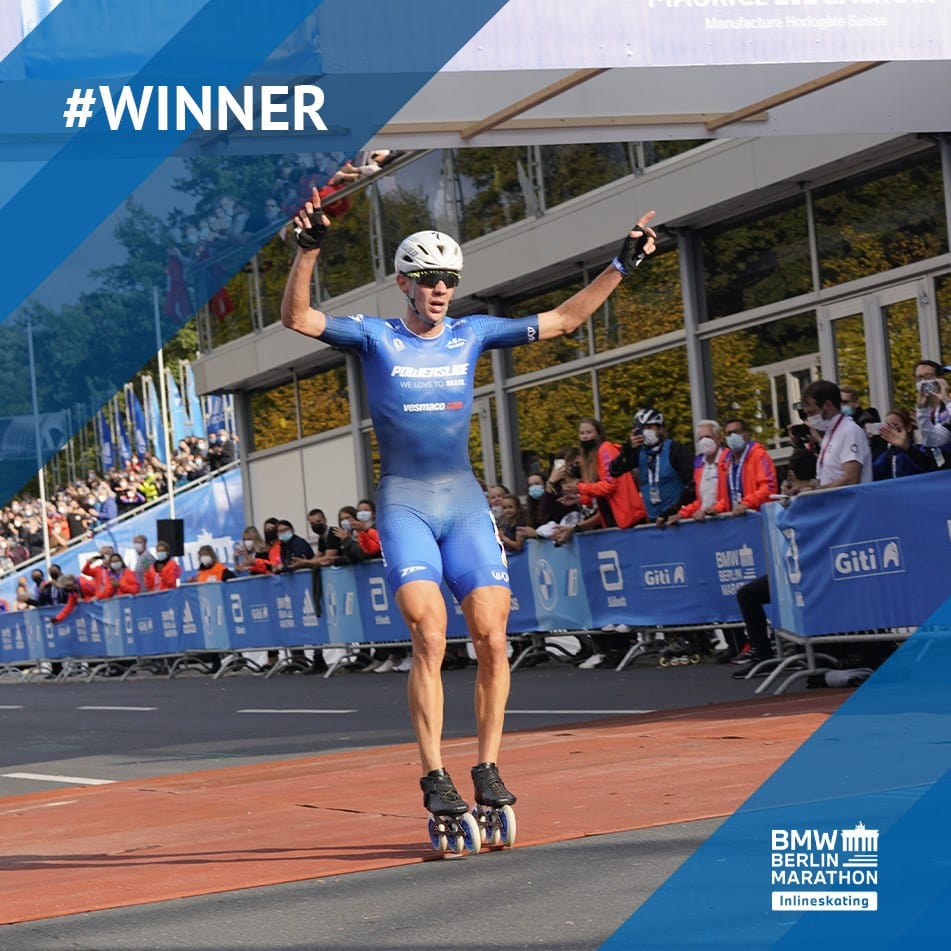 Bart Swings, vainqueur du marathon roller de Berlin 2021