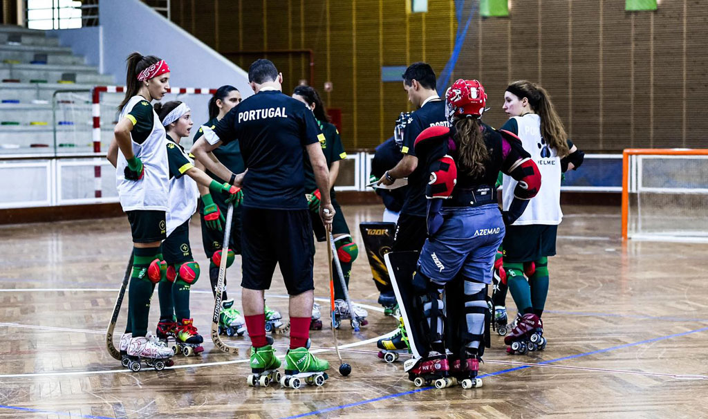 L'équipe senior femme de rink hockey 2021 du Portugal à l'entraînement