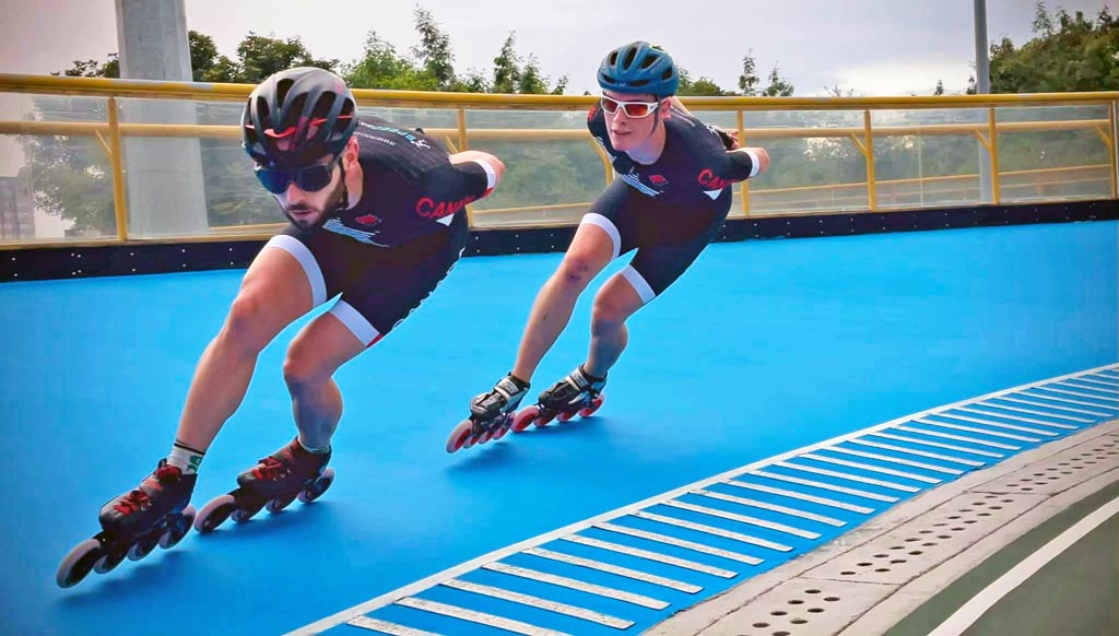 Les patineurs Canadien en action sur la piste de roller course d'Ibagué (Colombie)