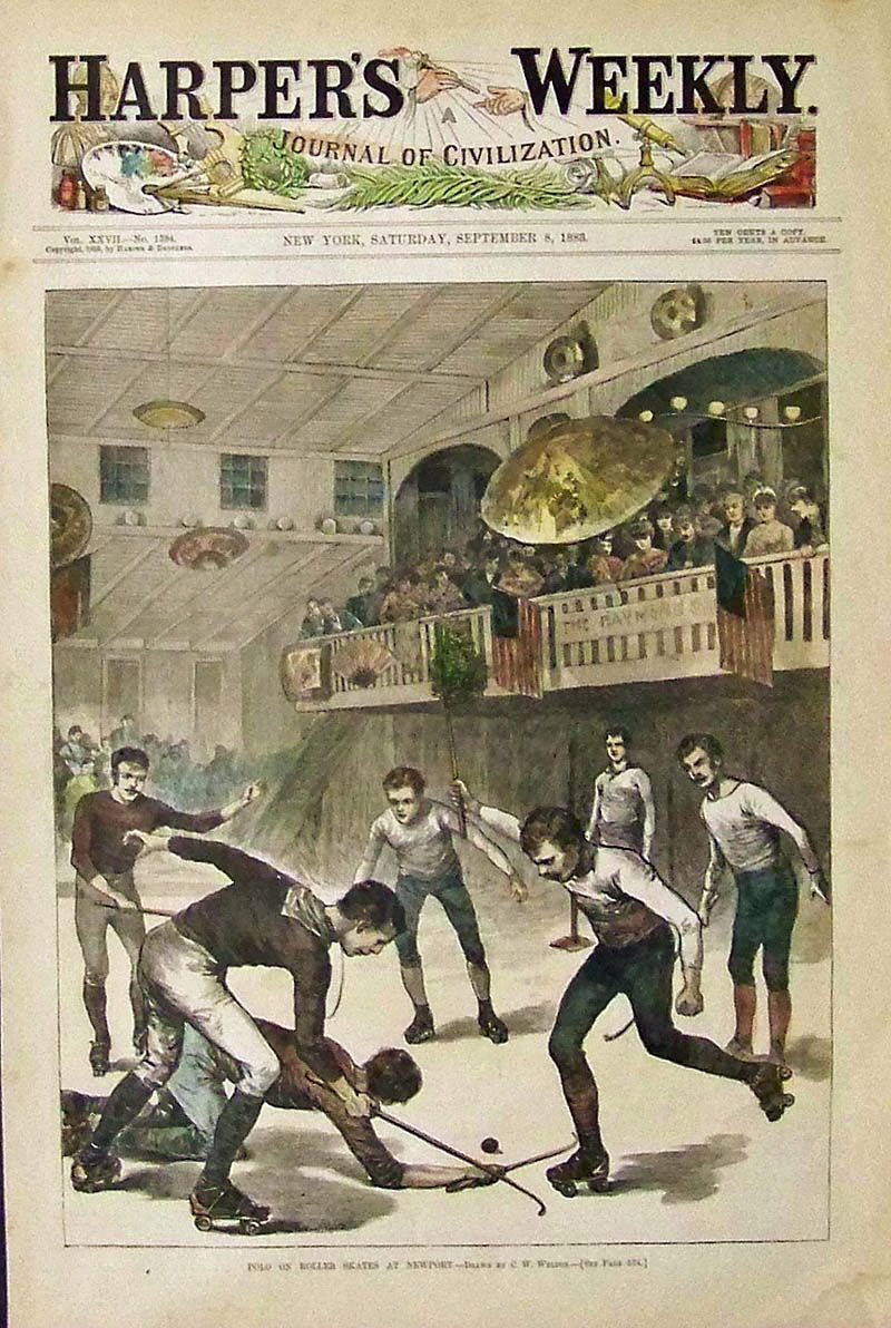 Illustration Harper&rsquo;s Weekly « Polo on rollerskates at Newport »