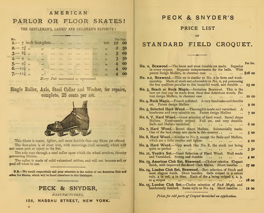 Extrait du catalogue de Peck & Snyders consacré aux patins à roulettes