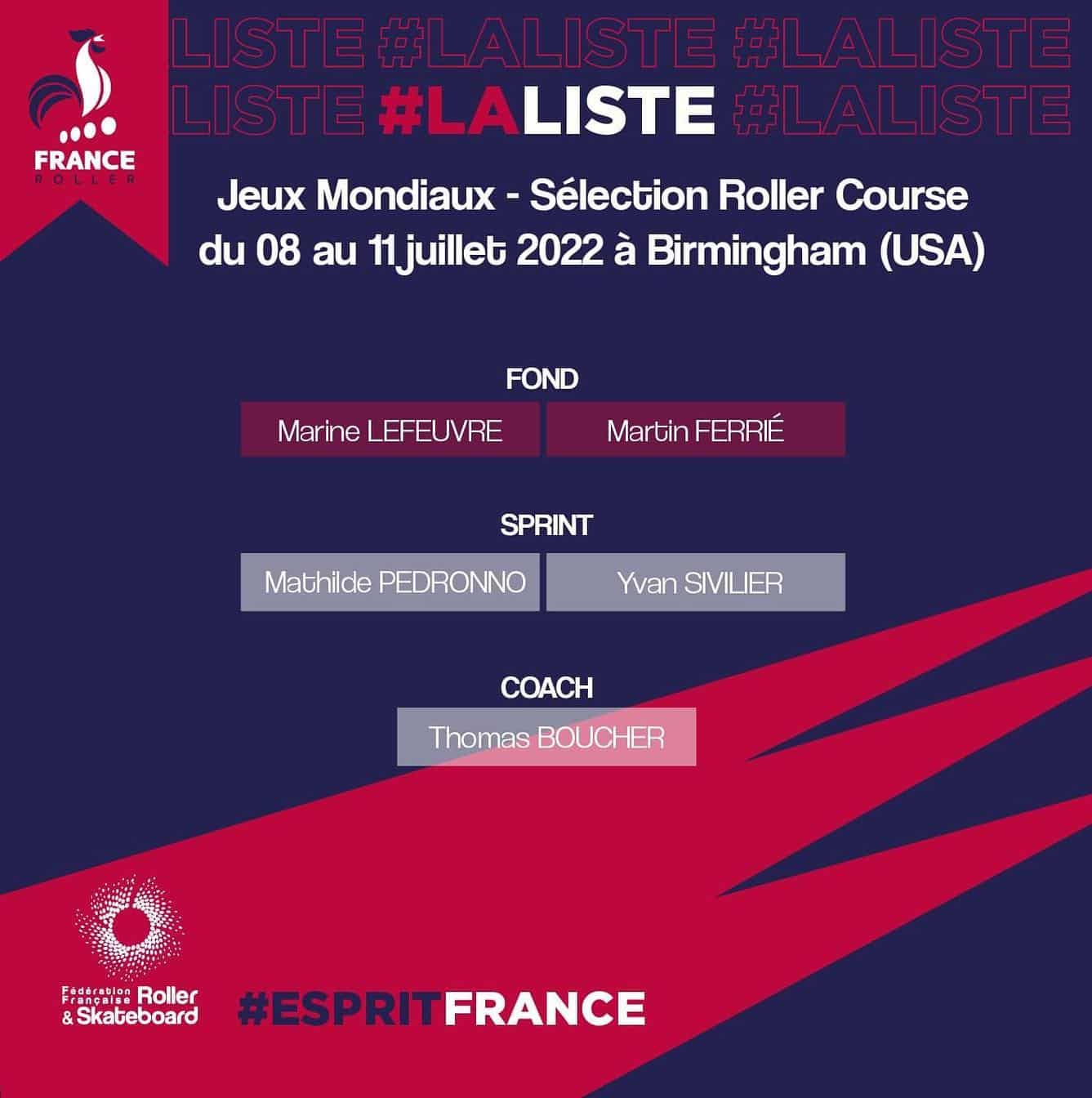 Equipe de France roller course aux Jeux Mondiaux 2022