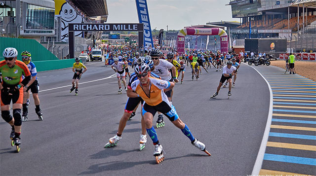 Départ des 24 Heures du Mans rollers avec Youb Solo