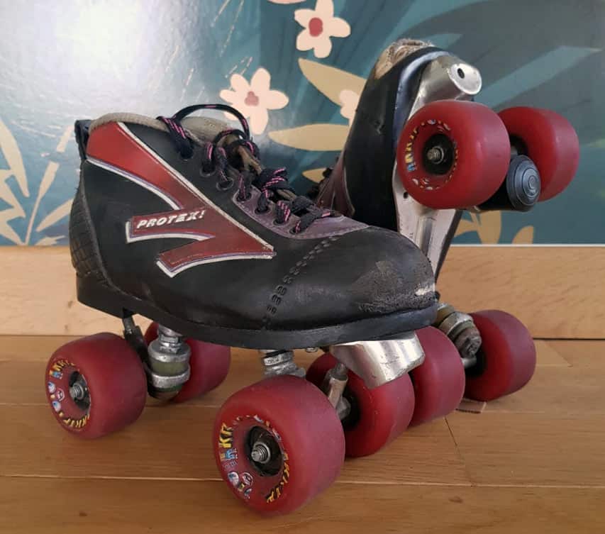 1996 : les derniers quads de Gabrielle Denis avec Platine Lazer, roues Kryptos, chaussures de rink hockey Protex