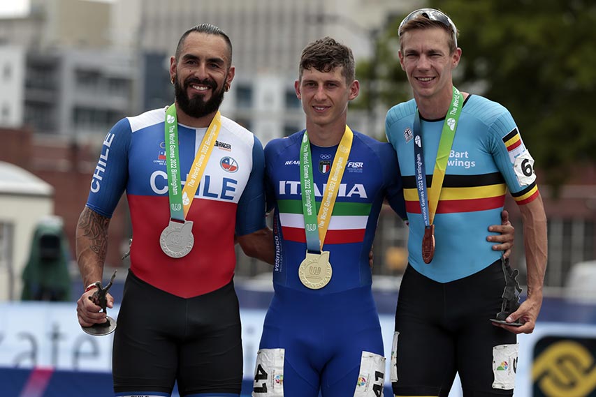 Podium de roller course sur piste aux World Games 2022