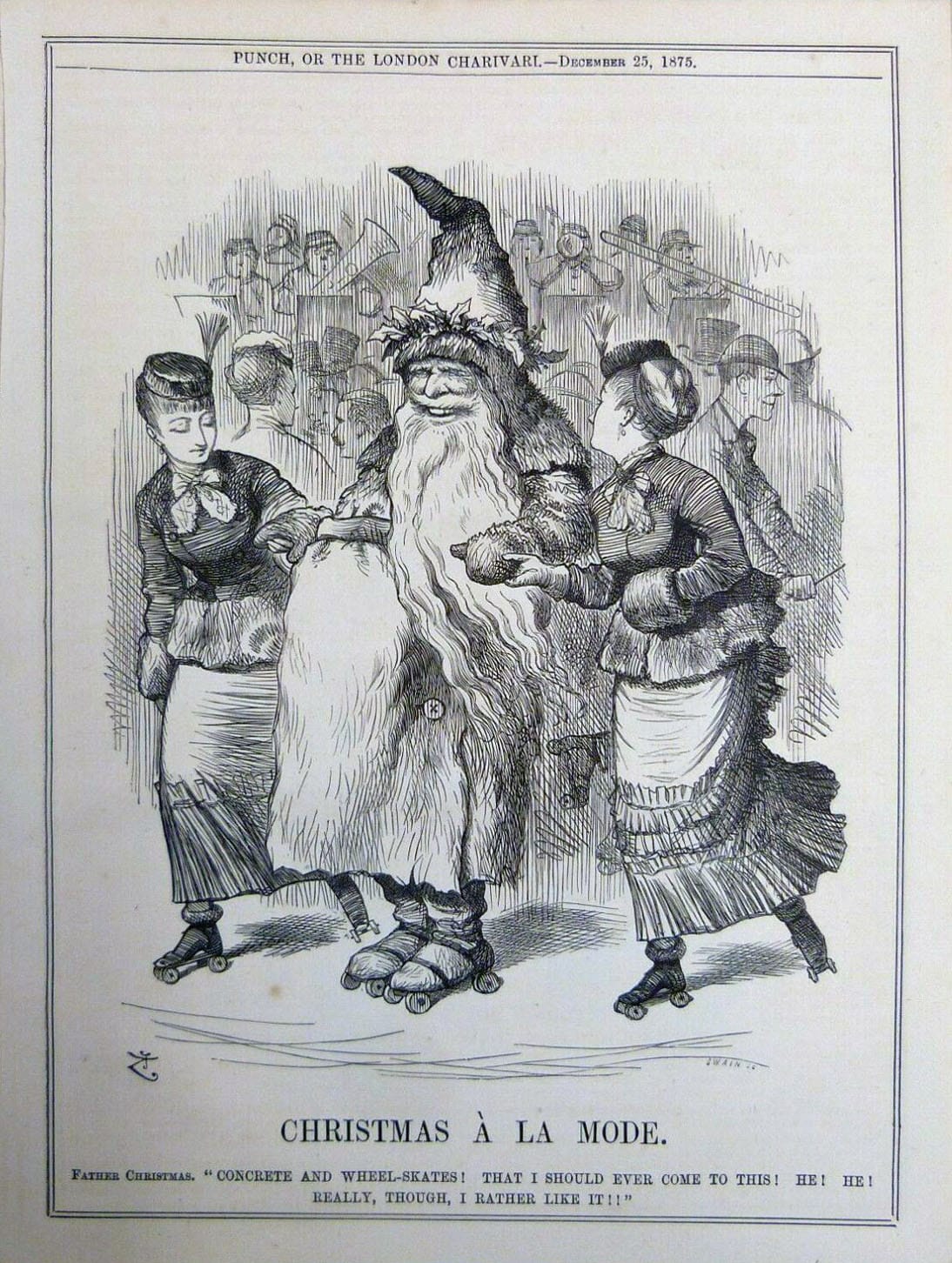 Punch or the London Charivari, le père Noël apprend à patiner