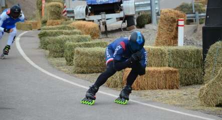 Sylvain Behr en position de schuss aux World Skate Games 2022