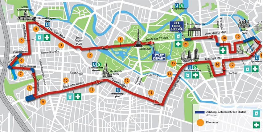 Parcours du semi-marathon roller de Berlin 2023