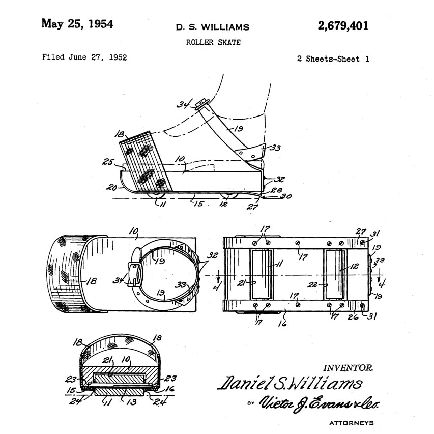 Le brevet de Williams pour des sandales à roulettes