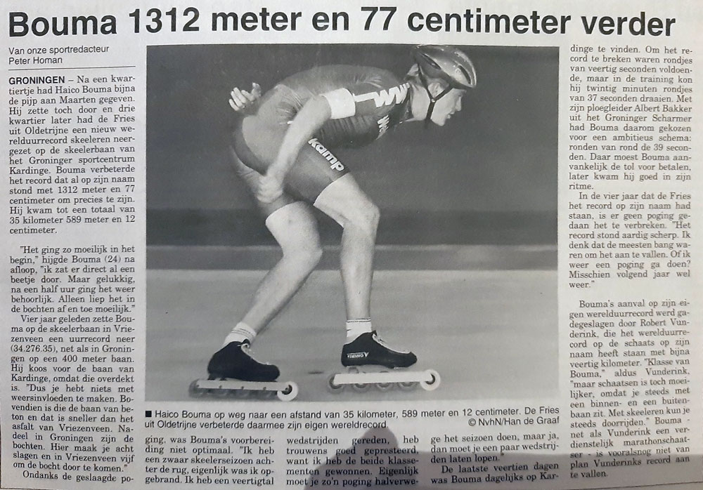 coupure de presse du record de l'heure en roller de Haico Bouma - 8 octobre 1994