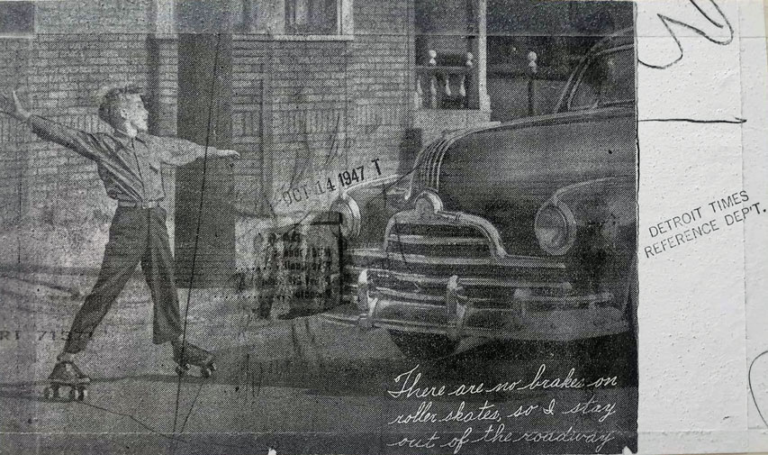Detroit Times du 14 octobre 1947 : "there are no brakes on roller skates" - Philippe le Corvec
