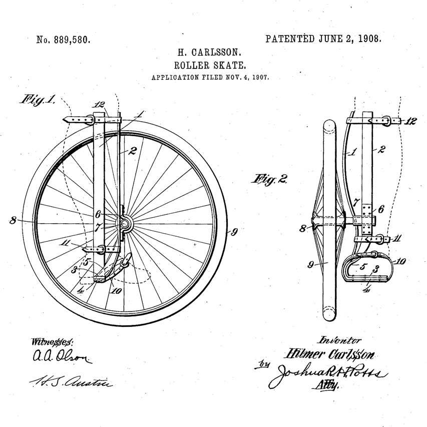 Le brevet de patin-cycle monoroue de Carlsson