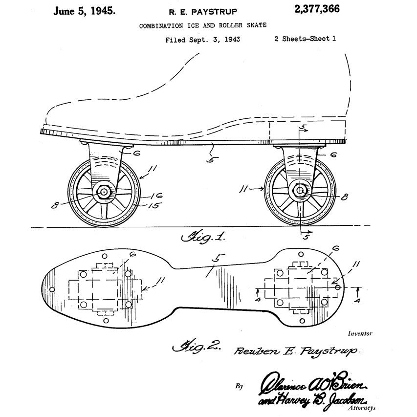 Le brevet de patin à deux roues alignées de Reuben Paystrup