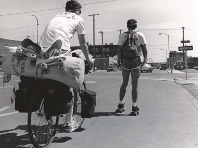 Départ de la traversée des Etats-Unis en patins à roulettes