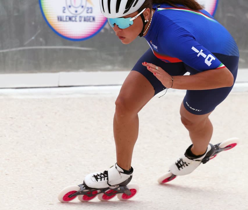 Patineuse italienne au championnat d'Europe de roller course 2023