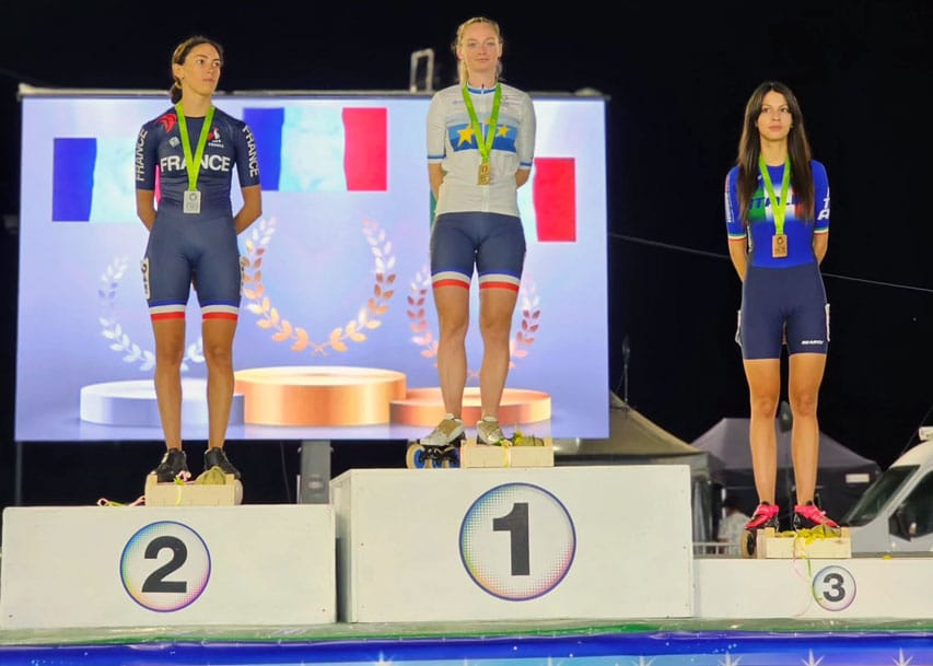 Podium de la course à points sur route du senior femme du championnat d'Europe de roller course 2023