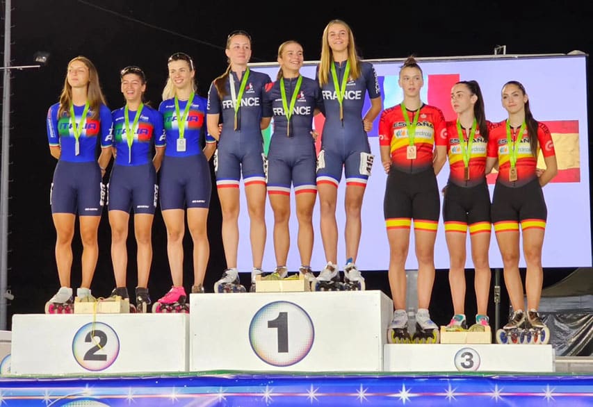 Podium du relais juniors A femmes au championnat d'Europe roller course 2023