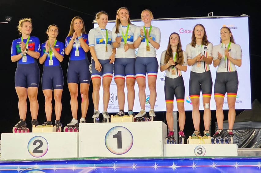 Podium du relais seniors femmes au championnat d'Europe roller course 2023