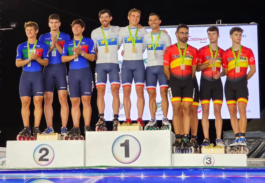 Podium du relais seniors hommes au championnat d'Europe roller course 2023