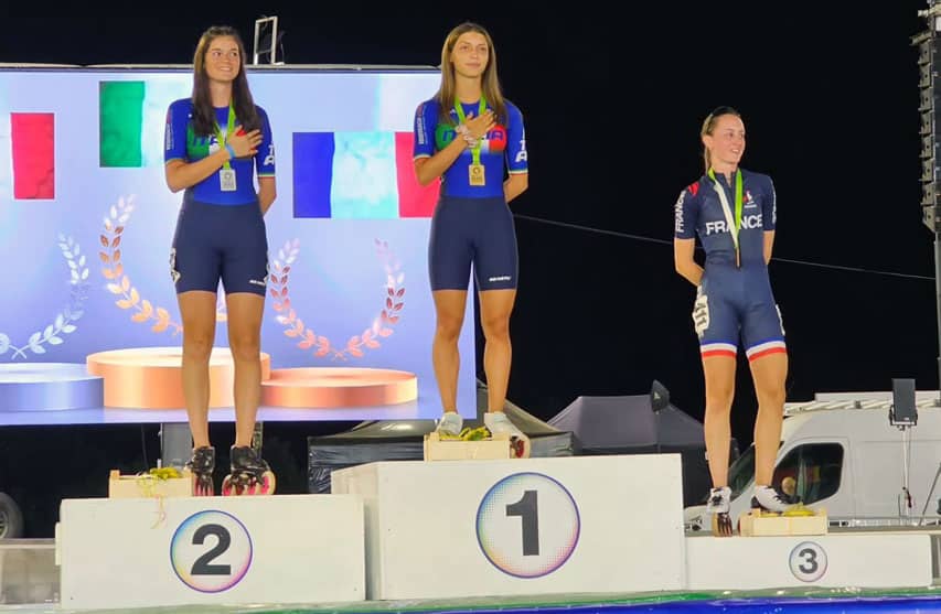Podium tours sur route des juniors A femmes au championnat d'Europe de roller course 2023