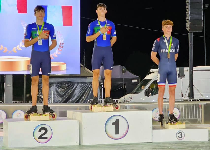 Podium tours sur route des juniors A hommes au championnat d'Europe de roller course 2023