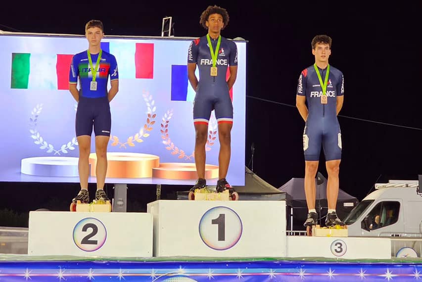 Podium tours sur route des juniors B hommes au championnat d'Europe de roller course 2023