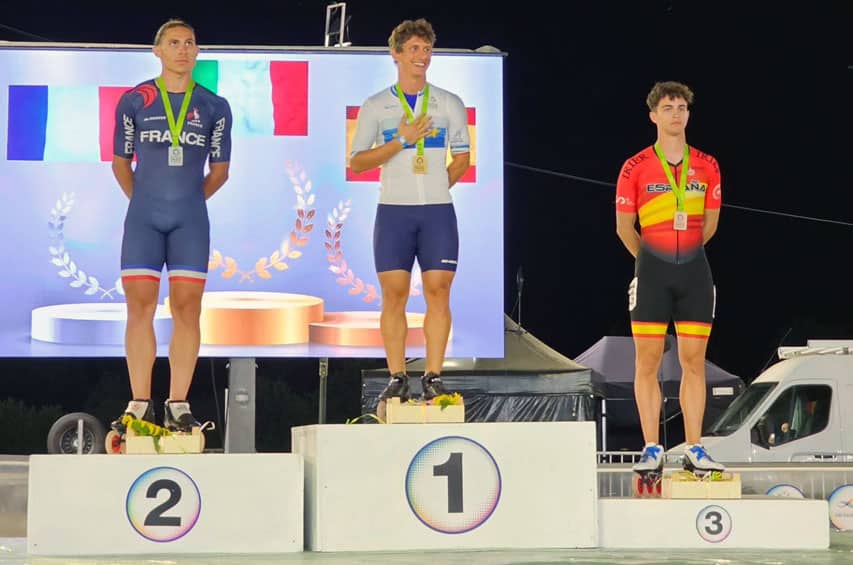 Podium tours sur route des seniors hommes au championnat d'Europe de roller course 2023