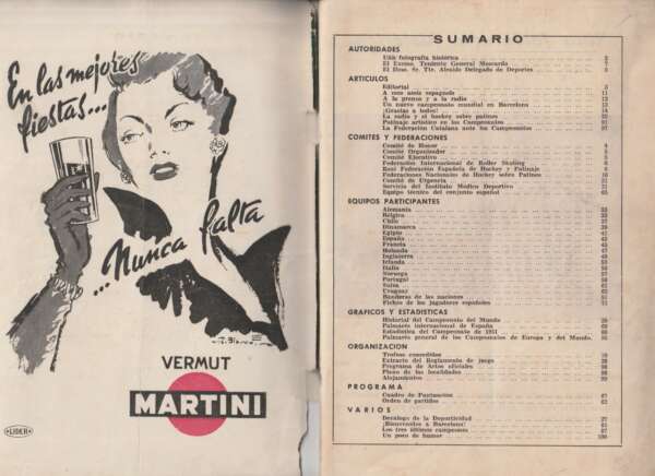 Programme du championnat du monde de rink hockey 1954