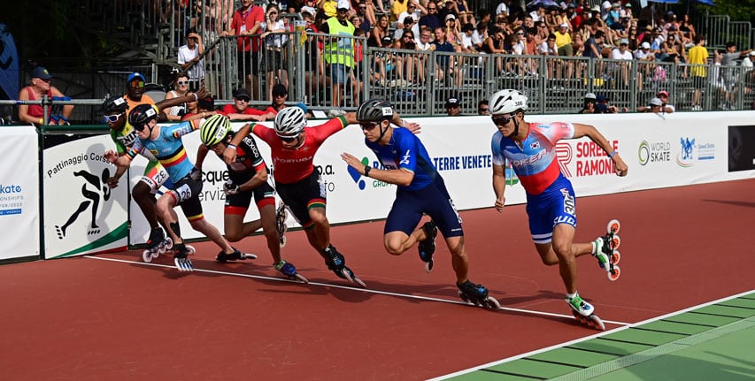 Départ du 1000 m au championnat du monde de roller course 2023