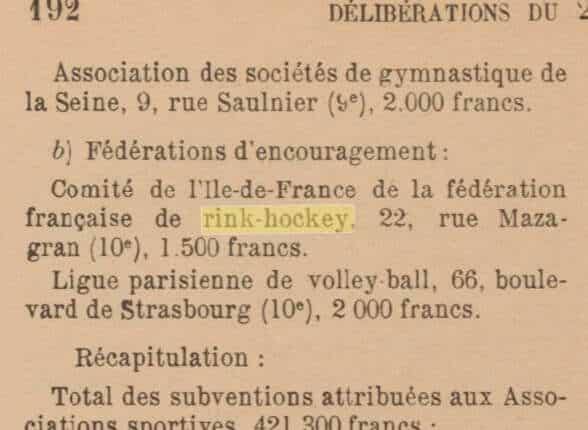 Le Comité d&rsquo;Ile-de-France de rink hockey en 1945