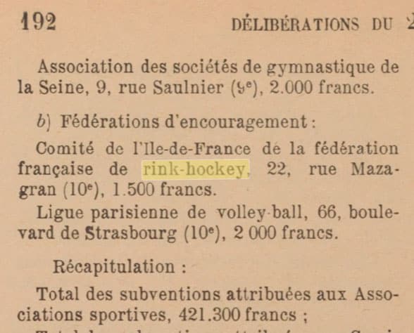 Le Comité d’Ile-de-France de rink hockey en 1945