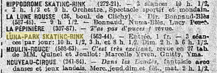 Les horaires du Luna Park dans le journal Le Matin du 20 janvier 1911