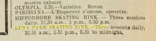 Les horaires du Luna Park dans le New-York Herald Tribune du 6 janvier 1910