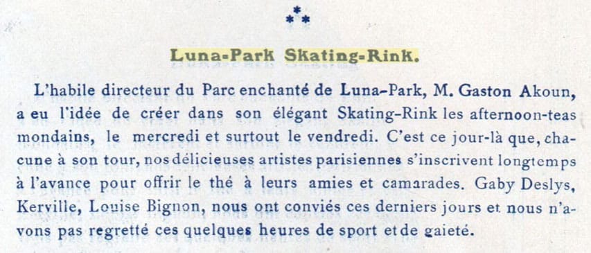Le journal Paris Qui Chante parle des thés dansants du Luna Park - 14 janvier 1911