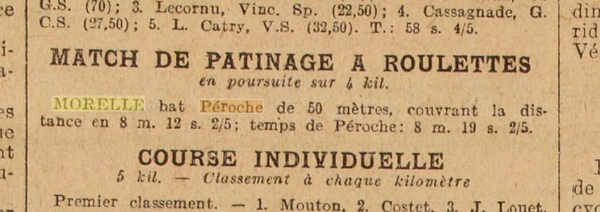 Match de patin à roulettes entre Morel et Péroche au Vélodrome d'Hiver le 31 décembre 1923