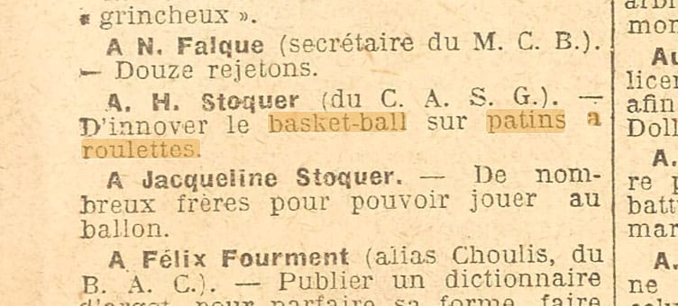 Du basket-ball en patin à roulettes dans le journal "L'athlète" du 2 janvier 1929