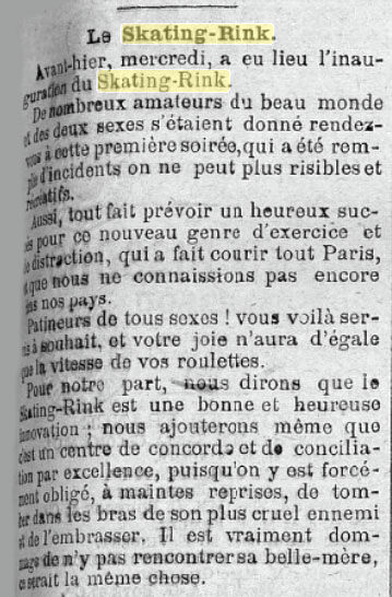 Ouverture du skating rink de Montpellier le 24 octobre 1877 - journal La République du Midi