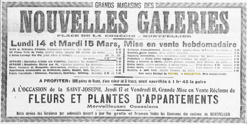 Des patins à roulettes aux grandes galeries - journal Le Petit Méridionnal du 13 janvier 1910