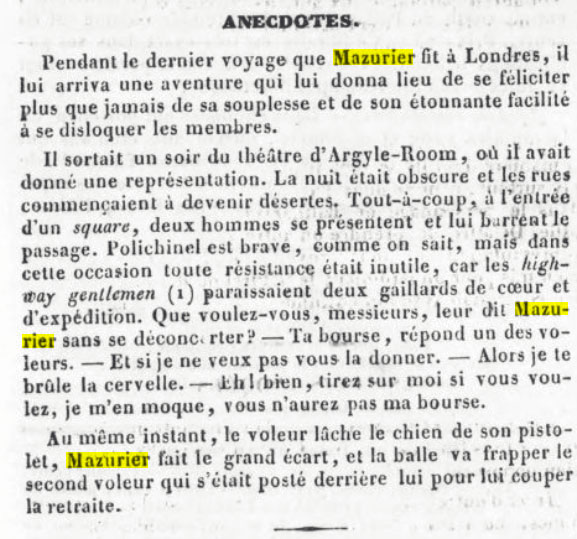 Anecdote sur Mazurier à Londres